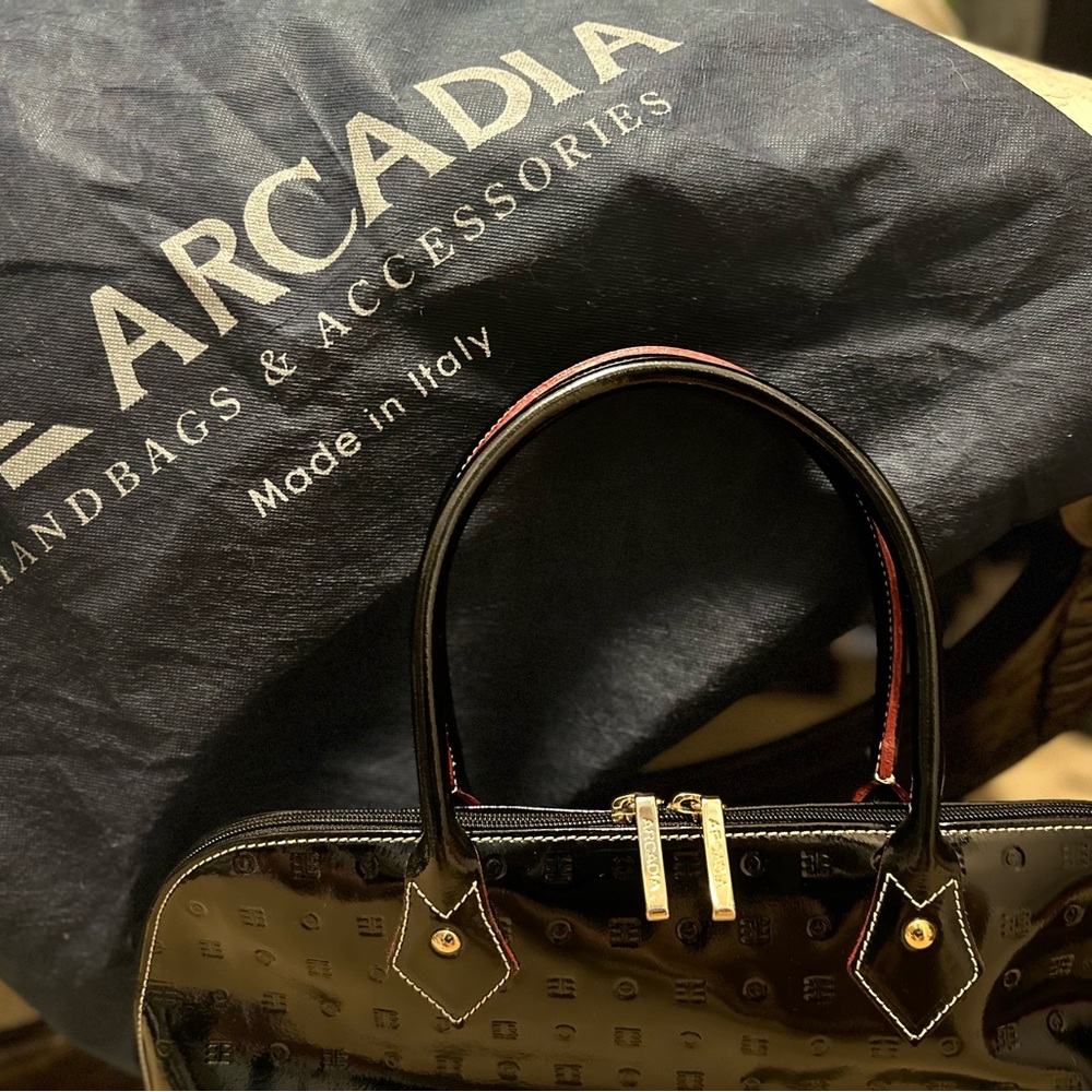 Arcadia Black Patent Leather Handbag